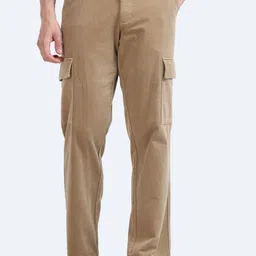 Tailoraedge Men Relaxed Loose Fit Mid-Rise Cotton Cargos Trousers-picture-3
