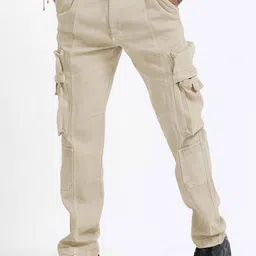 Italian Colony Men Relaxed Straight Leg Straight Fit Cargos Trousers-image-93