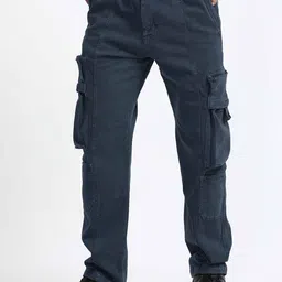 Italian Colony Men Relaxed Straight Leg Straight Fit Cargos Trousers-image-7
