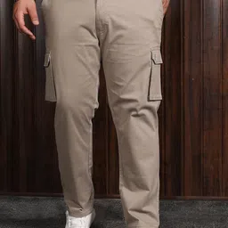bigbanana Men Plus Size Mid-Rise Regular Fit Pure Cotton Cargos Trousers-image-97