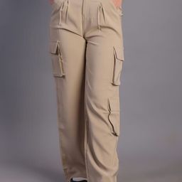 HIGH BUY Women Relaxed Loose Fit High-Rise Pleated Cargos-image-97