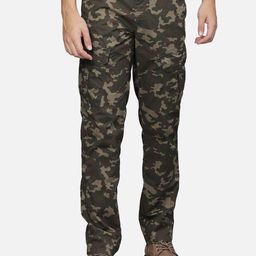 t-base Men Olive Green Camouflage Printed Cargos Trousers-image-39