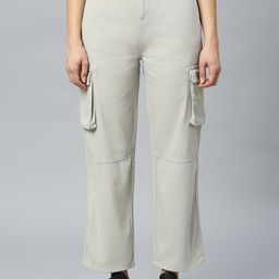 Mast & Harbour Women Grey Comfort Slim Fit High-Rise Plain Cotton Cargos-picture-25