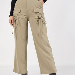 SASSAFRAS Women Plain Flat-Front High-Rise Cargos-45
