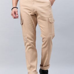 Style Quotient Men Beige Smart Mid-Rise Slim Fit Cargos Trousers-image-18