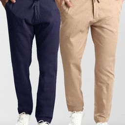 Dream of Glory Inc Men Navy Blue Relaxed Straight Leg Pack Of 2 Cotton Chinos Trousers-image-42