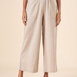 AKKRITI BY PANTALOONS Women Striped Flared Mid-Rise Plain Parallel Trousers-picture-23