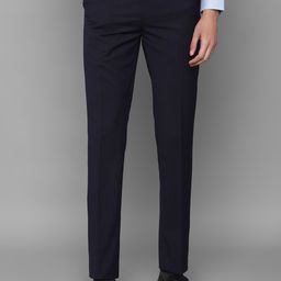 Peter England Elite Men Navy Blue Checked Slim Fit Trousers-image-83