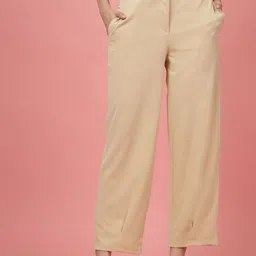 plusS Women Beige Regular Fit Mid-Rise Parallel Trousers-46