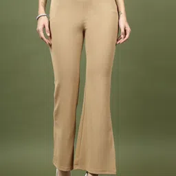 plusS Women Nude Bootcut Regular Fit High-Rise Trousers-picture-34
