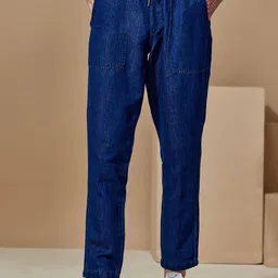 Red Flame Men Mid-Rise Linen Cotton Denim Trousers-image-72