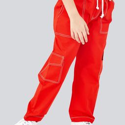 Olele Girls Mid-Rise Cotton Cargos Trouser-image-23