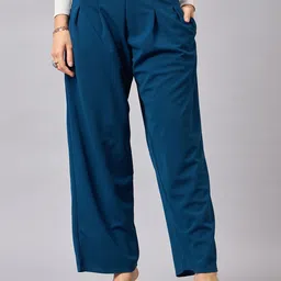 The Roadster Lifestyle Co. Blue Women Classic High-Rise Wrinkle Free Parallel Trouser-image-57
