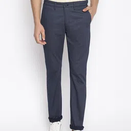 Cantabil Men Navy Blue Self Design Cotton Trousers-image-60