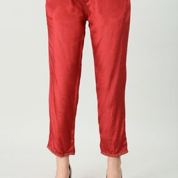 Mustard Women Mid-Rise Silk Regular Trousers-picture-9