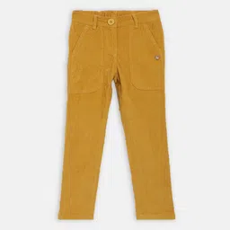 Blue Giraffe Girls Mustard Yellow Regular Fit Solid Regular Trousers-image-73