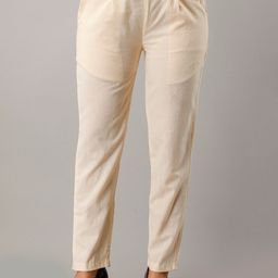 HERE&NOW Women Relaxed Mid-Rise Cotton Plain Casual Trousers-picture-14