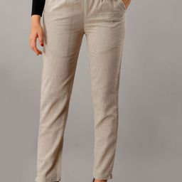HERE&NOW Women Relaxed Mid-Rise Cotton Plain Formal Trousers Trouser-image-61