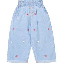Budding Bees Girls Blue Printed Relaxed Trousers-image-98