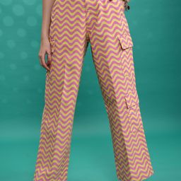 Tokyo Talkies Women Yellow & Pink Straight Fit Printed High-Rise Cargos Trouser-image-26