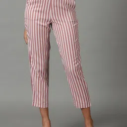 SHOWOFF Women Striped Straight Fit Cropped Formal Trousers-image-77