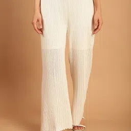 TAG 7 Women Self Design Relaxed Straight Leg Crochet Cotton Parallel Trouser-49