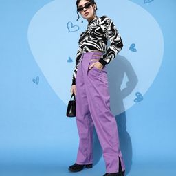 STREET 9 Women Charming Lavender Solid High-Rise Trousers-image-50
