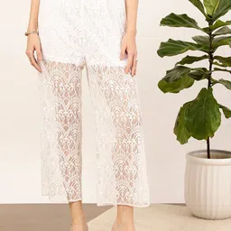 STREET 9 Women Self Design Relaxed Straight Fit High-Rise Lace Trousers-picture-10