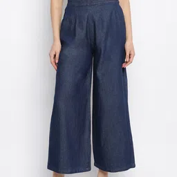 Mayra Women Blue Straight Fit High-Rise Parallel Denim Trousers-image-1