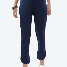 Rangriti Women Navy Blue Smart Slim Fit High-Rise Trousers-image-67