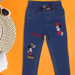 A-Okay Kids Mickey & Minnie Embroidered Slim Fit High-Rise Trousers-image-88