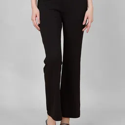 FITHUB Women Flared High-Rise Cropped Cotton Formal Trousers-image-2