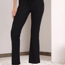 EVERDION Women Flared High-Rise Trousers-image-35