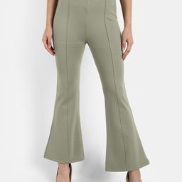 BROADSTAR Women Green Flared High-Rise Trousers-image-124