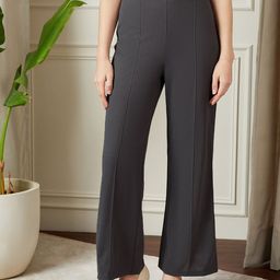 Berrylush BIZwear Women Grey Relaxed High-Rise Trousers-image-14