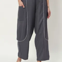 9rasa Women Relaxed Loose Fit High-Rise Cotton Trousers-image-31