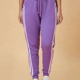 Globus Women Purple High-Rise Side Stripes Joggers-image-44