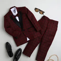 BAESD Boys Checked Single-Breasted Cotton Silk Four-Piece Party Suit-image-80