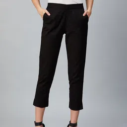 AURELIA Women Black Solid Cropped Regular Trousers-image-85