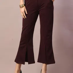 Myshka Women Comfort Flared Wrinkle Free Trousers-image-34