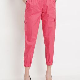 Purple State Women Pink Comfort Solid Mid-rise Trousers-image-80