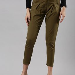 Femmora Women Comfort Pleated Cropped Cigarette Trousers-image-9
