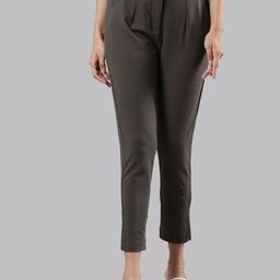 Femmora Women Solid Mid Rise Regular Fit Comfort Pleated Peg Trousers-image-77