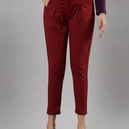 Femmora Women Solid Mid Rise Comfort Cropped Peg Trousers-image-71