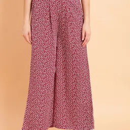 MINT STREET Women Floral Printed Mid Rise Plain Parallel Trousers-image-100