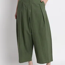 GRASS by Gitika Goyal Women Cotton Relaxed Pleated Trousers-image-66