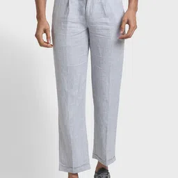 ColorPlus Men Tailored Textured Mid-Rise Pleated Linen Regular Trousers-image-43