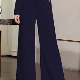 Kotty Women Blue High-Rise Easy Wash Pleated Parallel Trousers-image-85