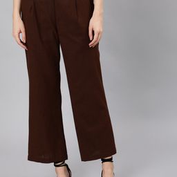 Jaipur Kurti Women Brown Flared High-Rise Pleated Trousers-image-62