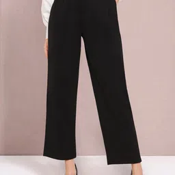 Martini Women High-Rise Smart Straight Fit Pleated Plain Regular Trousers-image-37